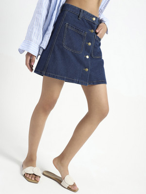 Sera Solid Women A-line Blue Skirt