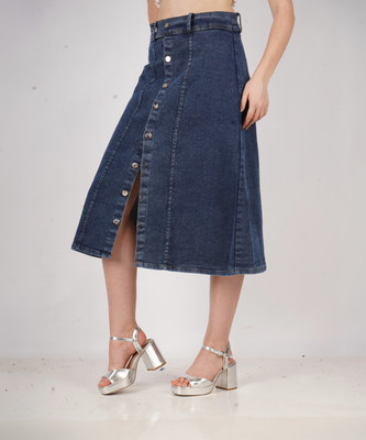 AKSHA CREATION Solid Women A-line Dark Blue Skirt