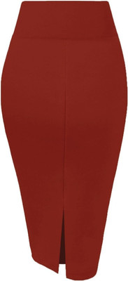 Woo THiNG Solid Women Pencil Maroon Skirt