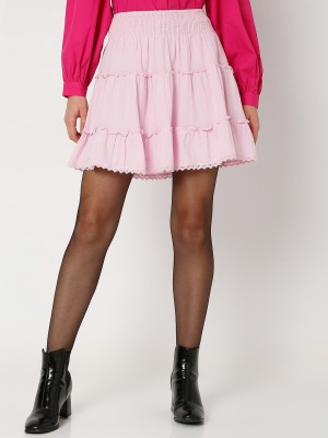 VERO MODA Solid Women A-line Pink Skirt