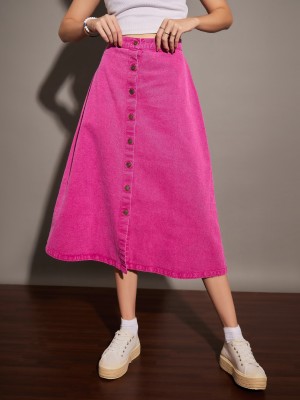 SASSAFRAS Washed Women A-line Pink Skirt