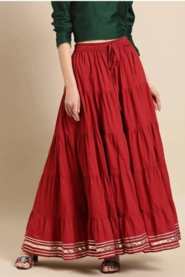 Mr febric Solid Women Flared Red Skirt