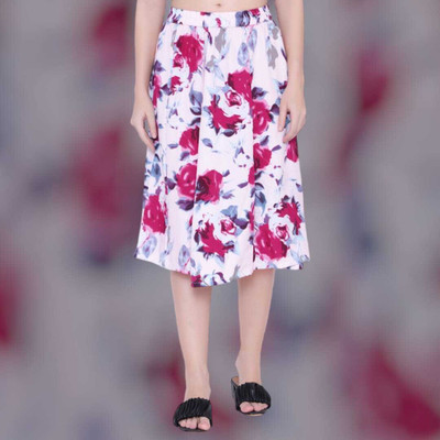 Mannat Diva Printed Women A-line White Skirt