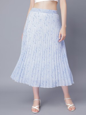 NUEVOSDAMAS Printed Women Flared Light Blue Skirt