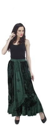 auglle Embroidered Women Asymetric Dark Green Skirt