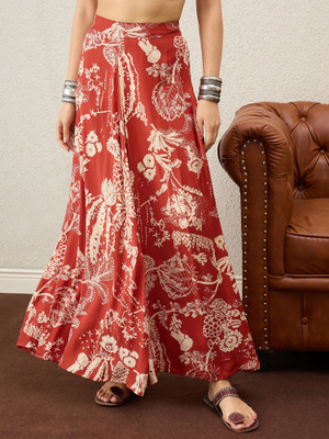 InWeave Printed Women A-line Maroon Skirt