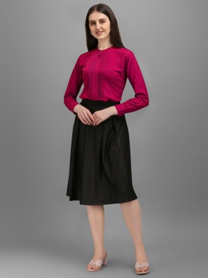 Kinjo Solid Women Flared Pink Skirt