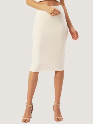 Dressberry Solid Women Pencil White Skirt