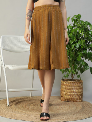 The Style Punk Striped Women A-line Brown Skirt