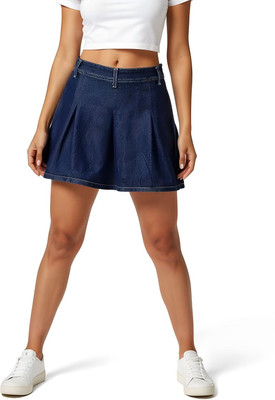 Glitchez Solid Women A-line Blue Skirt