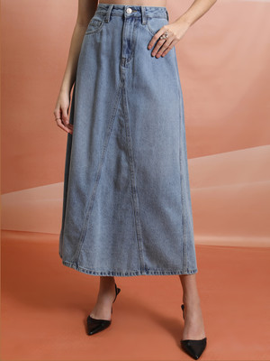 Tokyo Talkies Washed Women Regular Light Blue Skirt