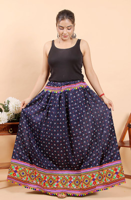 pk hub Printed Women Flared Dark Blue Skirt