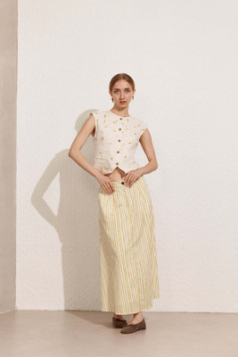 virgio Striped Women Straight Yellow Skirt
