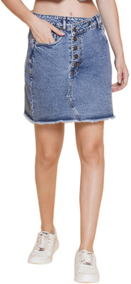 Puella Washed Women A-line Blue Skirt