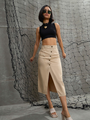 SASSAFRAS Solid Women A-line Beige Skirt