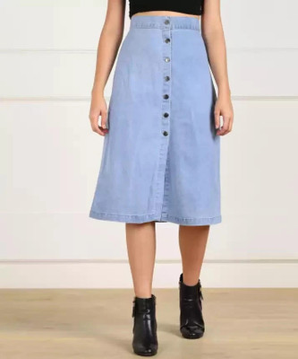 AKSHA CREATION Solid Women A-line Light Blue Skirt