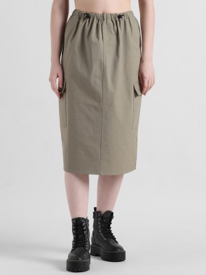 ONLY Solid Women Straight Beige Skirt