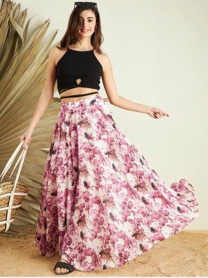 Berrylush Printed Women A-line Pink Skirt