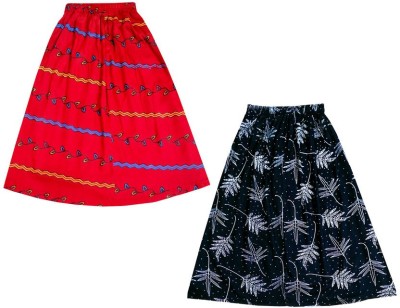 IndiWeaves Printed Girls Flared Red, Black Skirt