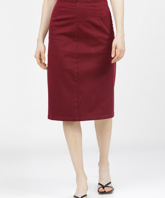 Tokyo Talkies Solid Women Flared Maroon Skirt