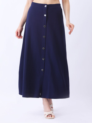 NAVRAAH Solid Women Flared Dark Blue Skirt
