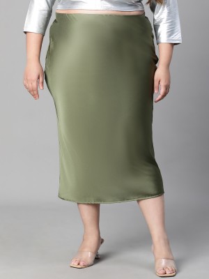 OXOLLOXO Solid Women Pencil Green Skirt