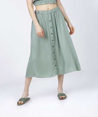 Tokyo Talkies Solid Women Flared Green Skirt