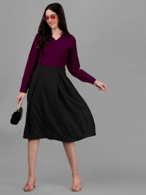 Kinjo Solid Women Flared Purple Skirt