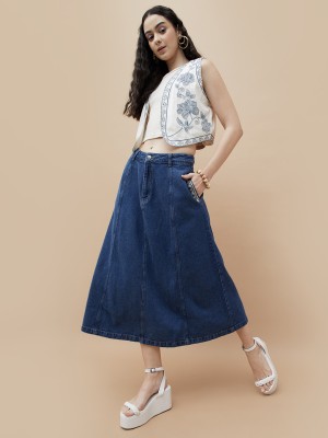 Colour Me by Melange Solid Women A-line Blue Skirt