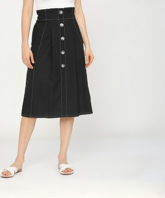 Tokyo Talkies Solid Women A-line Black Skirt