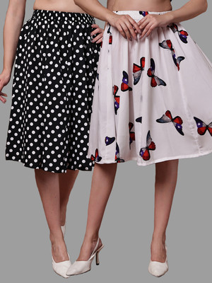 VALLES365 by S.c. Polka Print Women A-line Black, White Skirt