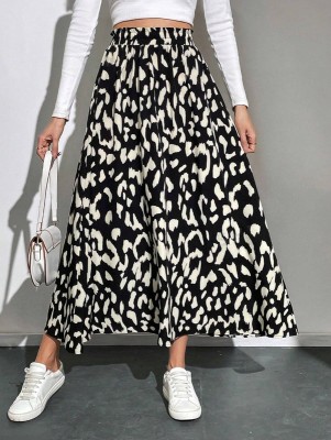 Taswak Animal Print Women Flared Black, White Skirt