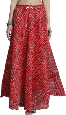 JABAMA Printed Women Flared Red Skirt