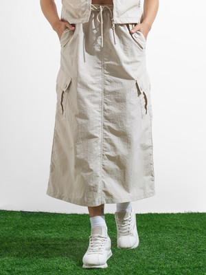 Tokyo Talkies Solid Women Straight Beige Skirt
