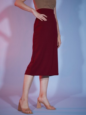 BuyNewTrend Solid Women Straight Maroon Skirt