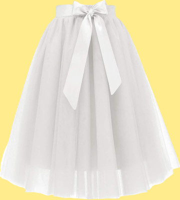 R Cube Self Design Girls A-line White Skirt