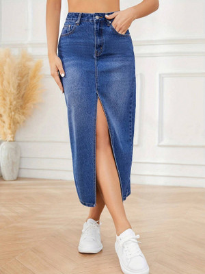 ACUAN Washed Women Pencil Blue Skirt