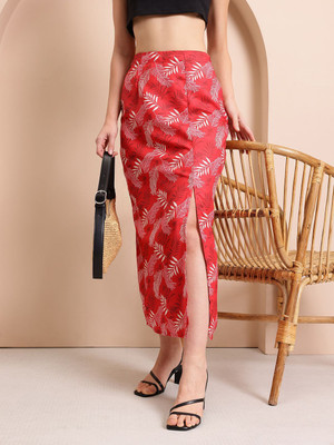 Mast & Harbour Printed Women Straight Red Skirt