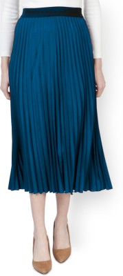 Krunal Raiyani Solid Women Pleated Blue Skirt