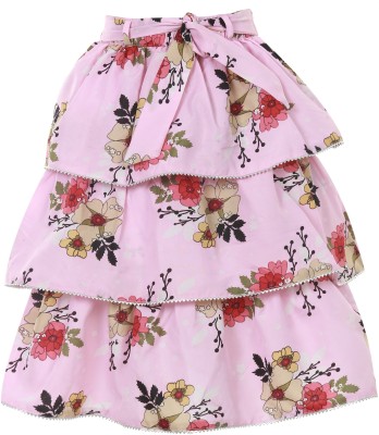 HEAVENS CREATIONS Floral Print Girls Pleated Pink Skirt