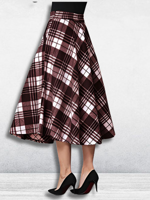 HouseOfCommon Checkered Women Skorts Maroon, White Skirt