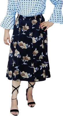 Manat Diva Floral Print Women A-line Black Skirt