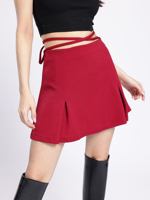 4WRD by Dressberry Self Design Women A-line Red Skirt