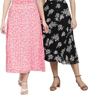 NUEVOSDAMAS Floral Print Women Flared Multicolor Skirt