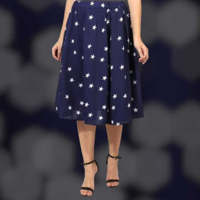 Mannat Diva Printed Women Flared Blue Skirt