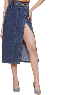 Puella Solid Women Straight Blue Skirt