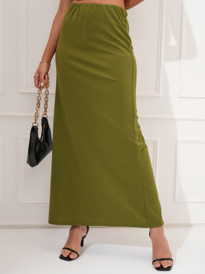 Tokyo Talkies Solid Women Pencil Green Skirt