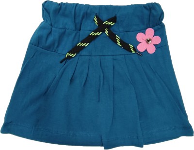 Little Funky Solid Girls Pleated Blue Skirt