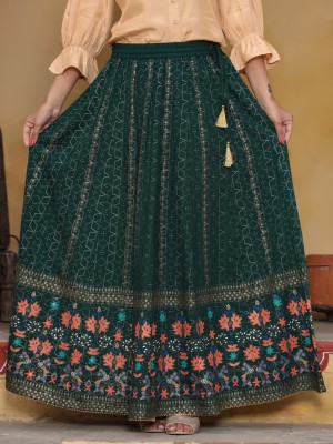 Jaipur Kurti Printed, Self Design Women Flared Green Skirt
