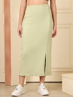 NEUDIS Solid Women Straight Green Skirt